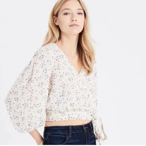 American Eagle Cream Wrap Shirt with purple flowers